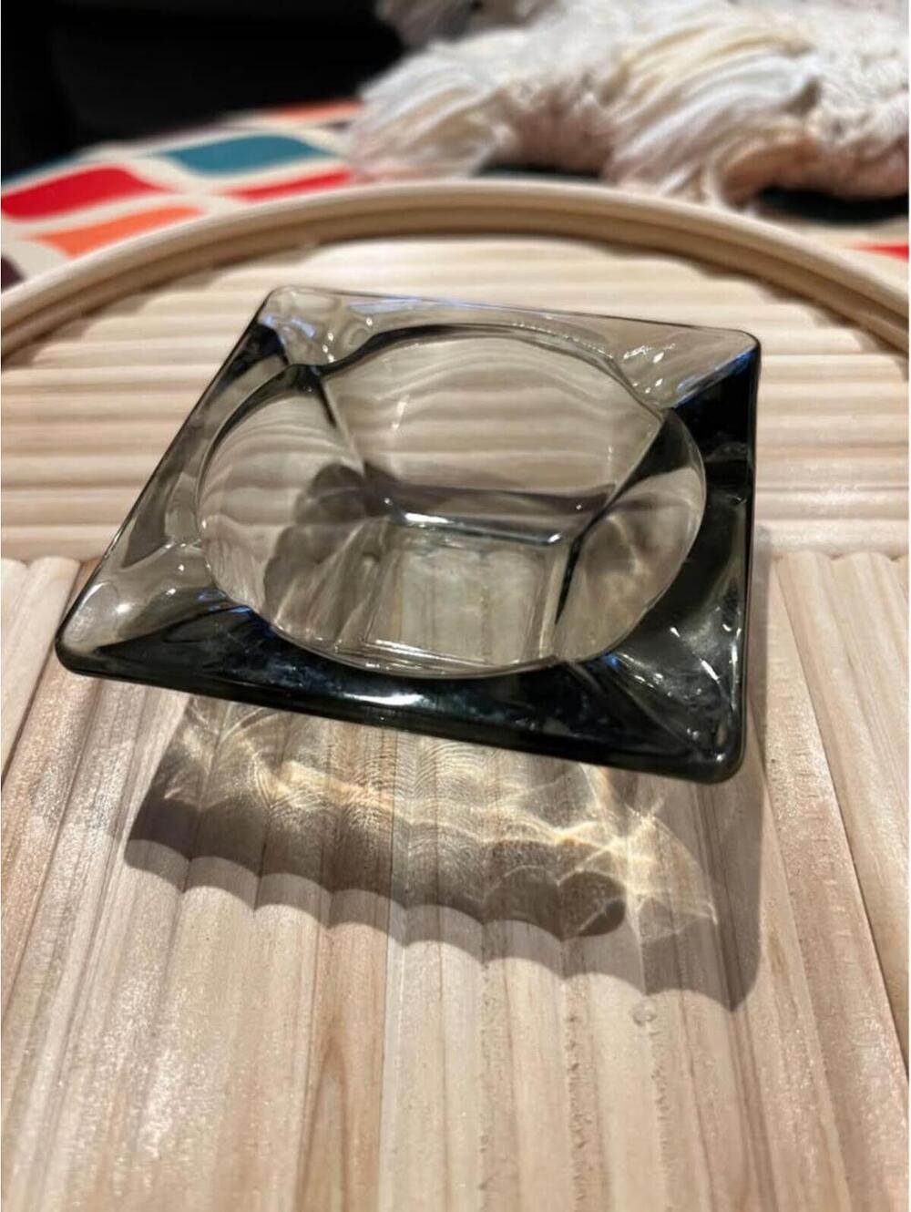 MCM Smoky Gray Square Glass Ashtray